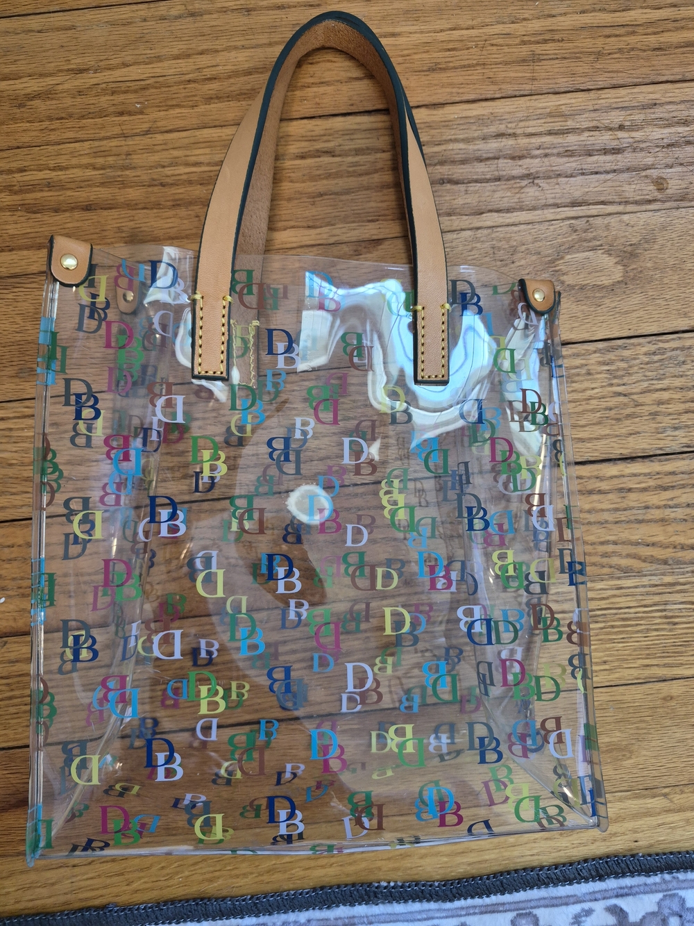 Clear Multicolor Dooney And Burke Logo Tote with Tan Handles